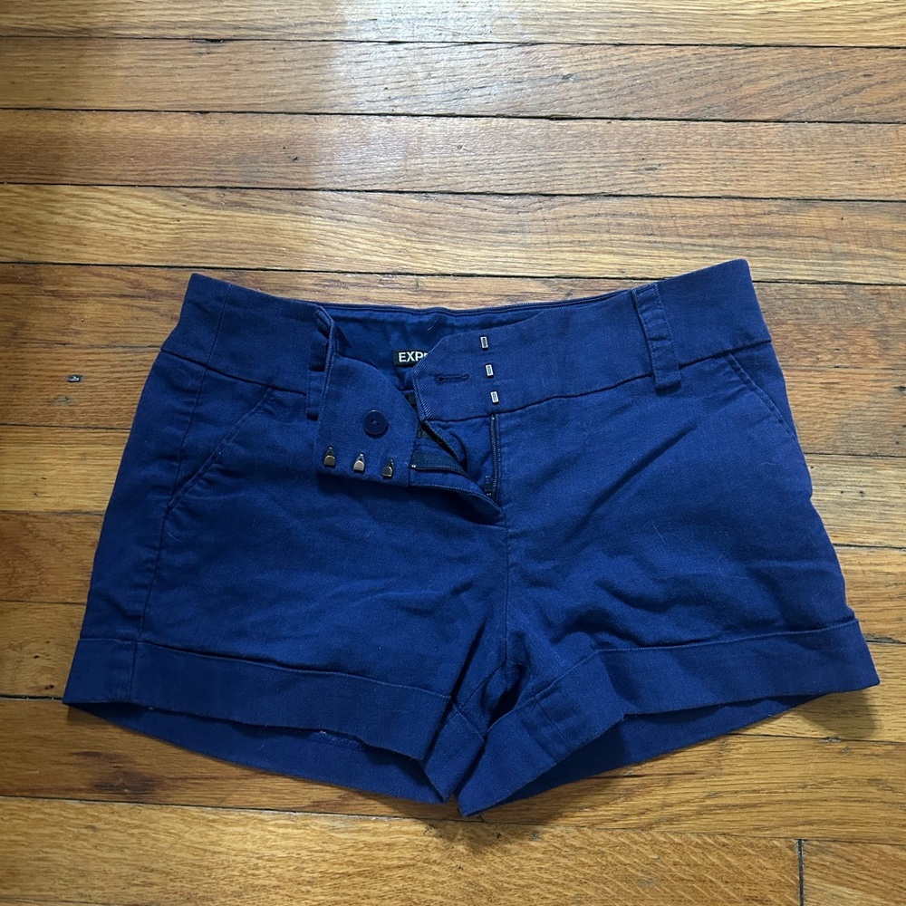 Express Blue High Waist Shorts Tailored Cotton